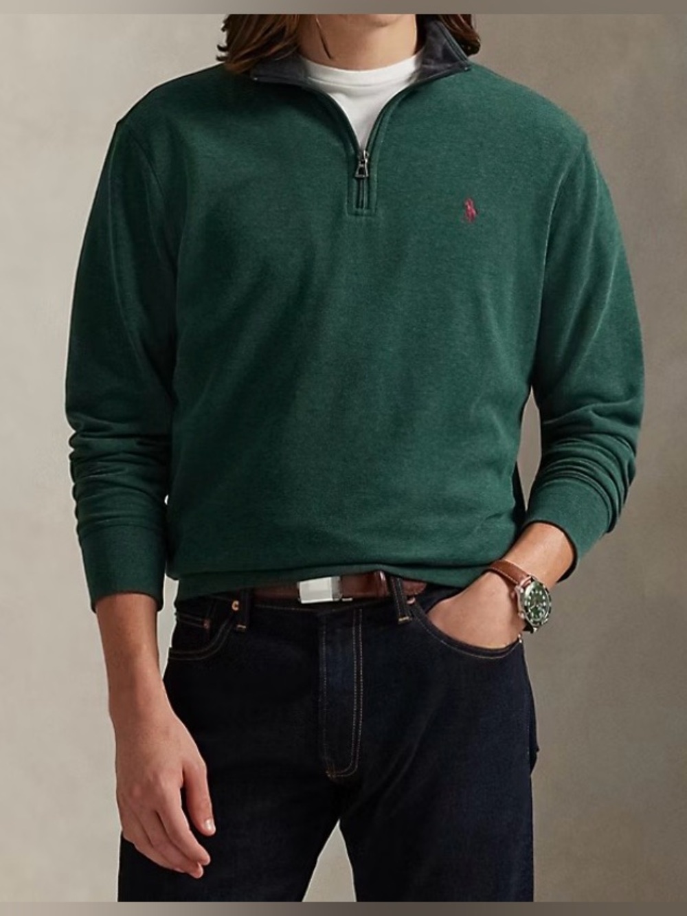 Polo Ralph Lauren Luxury Jersey Pullover 1/4 Zip Mens Medium Performance Sweater
